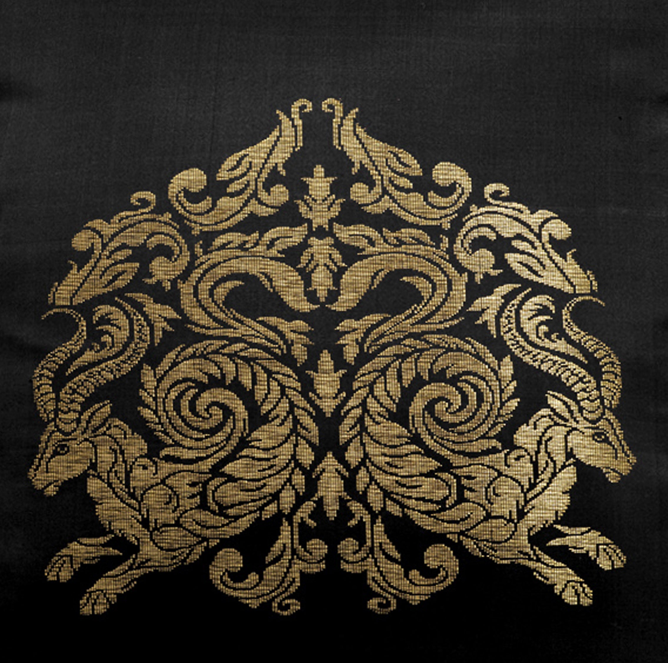 Black Pure Mulberry Silk Golden Zari Capricorn Zodiac Cushion Cover Golden Pillow cover closeup