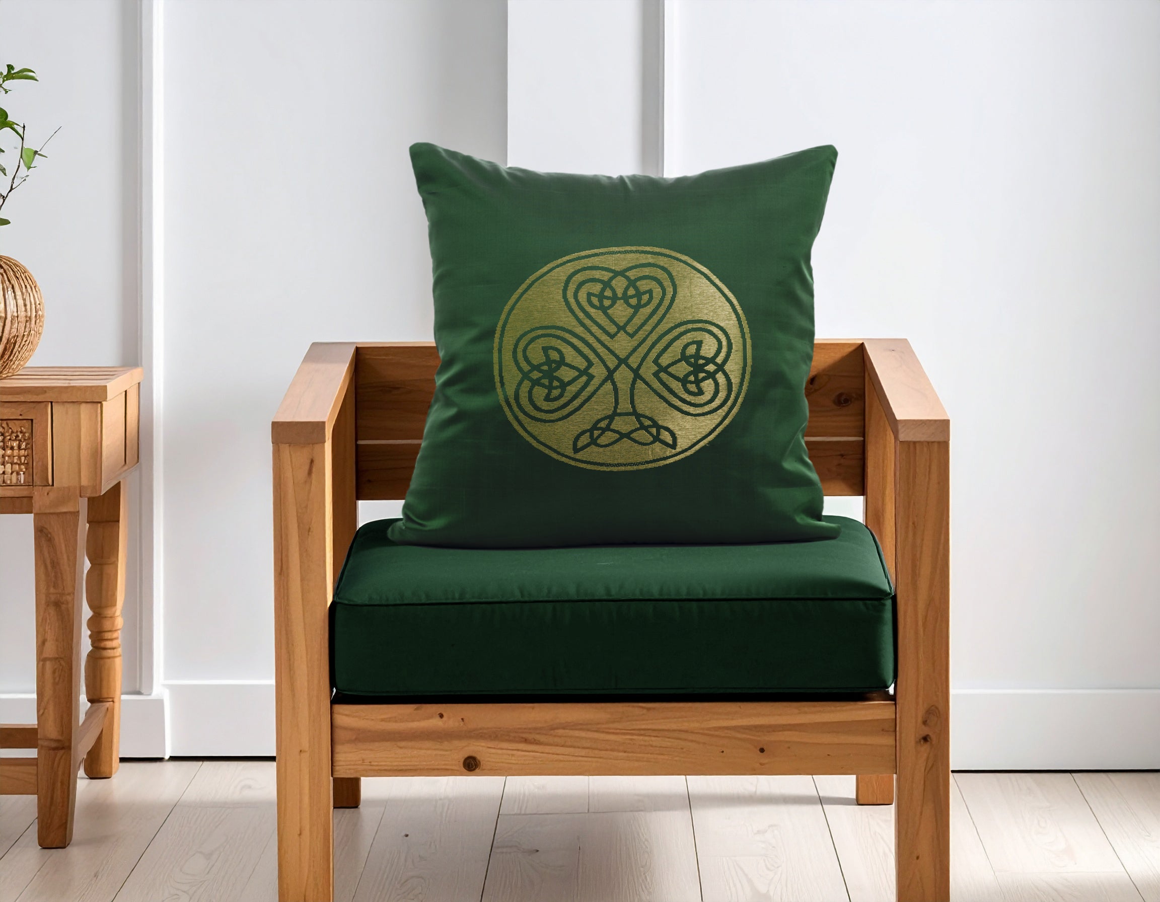 Green Pure Mulberry Silk Golden Zari Celtic Cushion Cover Golden